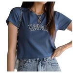 Dazy Top Women XL Blue Hawaii Graphic Embroidery Crop T Photo 4