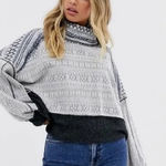 Free People NEW At The Lodge Pullover Top Size XS Grey Frost Combo Fair Isle Ski Photo 0