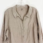 Flax  Linen Buttondown Tunic Relaxed Shirt Size Large in Tan Beach Summer Photo 1