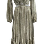 VICI  Gold Metallic Cutout Plunge V-neck Long Sleeve Maxi A-line Gown Dress Sz L Photo 0