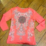 Orange Pink Graphic 3/4 Sleeve Y2K shirt Blue Canyon sz small Reba Photo 1