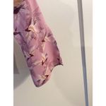 Pink Rose Blouse S Novelty Bird Print Faux Wrap Surplice Split Tie Bell Sleeve Photo 4