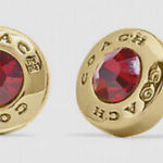 Coach  Open circle Red Stone Gold Stud Pieced Earring In Logo w/ Gift Box Photo 1