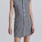 Current/Elliott  The Sleeveless Jumpsuit Mini Dress Striped Utility Cargo Pocket Photo 3