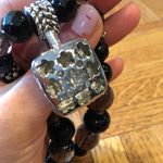 Black Bead Necklace with Pave Diamond Like Pendant Photo 2