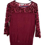 Joseph A  Size Medium Blouse Red 3/4 Sleeve Velvet Rose‎ Semi Sheer Workwear Photo 0