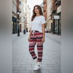 Little Blue House drawstring Fair Isle legging woman sleep loungewear pant Sz L Red Size L Photo 7