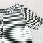Loft  Outlet Striped Button Front Shirt Women M Soft Black White Top Tie Sleeves Photo 2