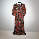 Kachel  Paisley Print Multi Color Pattern Satin Long Sleeve Pullover Maxi Dress M Photo 0