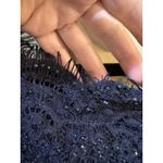 La Femme 24926 Navy Blue Scallop Sparkle Lace Embellished Ruched Satin Gown 4 Photo 4