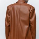 ZARA  FAUX LEATHER BLAZER Jacket Brown Size L NEW Photo 6