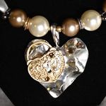 Source Unknown Boho Chic Heart/Lock Shades Of Gold/White Beads Statement Choker Necklace Photo 1