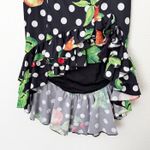 [Caroline Constas] Polka Dot Orange Print Asymmetrical Ruffle Skirt Sz Medium M Black Photo 6