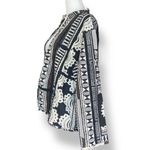 Chico's Chico’s Collarless Jacket Crocheted Black Brown Boho Print Open Front Large Photo 1