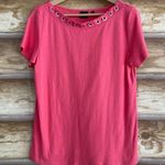 Rafaella laced grommet trim scoop neck coral tee size large Photo 8