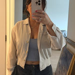 Vintage Madonna Satin Embroidered Space Detail Cream Bomber Jacket Cropped Med Photo 0