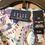 Liz Claiborne Crazy Horse 100% Silk Floral Paisley Button Front Blouse Blue 10 Photo 2