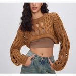 Cider  Brown Open Knit Cropped Sweater MEDIUM Grunge Boxy Oversized NEW Photo 0