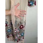Sheer Embroidered Floral Kimono Duster S Cardigan Boho Crochet Trim Fringe Hem Tan Photo 5