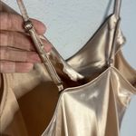 Bebe  Gold Satin Slip Dress Adjustable Strap Drape Neck Sexy Size XL Midi Silky Photo 6