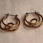 Unique Vintage Vintage Twisted Double Hoop Latch Post Gold Tone Earrings 1970's Light Weight Photo 0