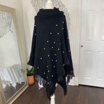 Charlotte Daniel Black Knit Pearl Beaded Knitted Shawl Poncho Top Sweater OS Size undefined Photo 4