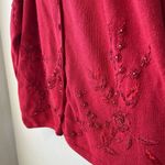 Women’s Red Cardigan Embroidered Vintage Beaded 3x Floral Christmas holiday cute Photo 4