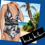 Nicole Miller  Black and White Leaf Print Swimsuit Size 6 Photo 1