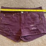 American Eagle  Outfitters Maroon Red Denim Distressed Stretch Shortie Jean Short Photo 5