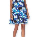 Nine West Shirt Dress Printed Trapeze Mini, Blue Black Multi Size 14 NEW Photo 0