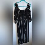 Iris  Off Shoulder Open Romper Maxi Dress Long Sleeve Womens 3X Black Striped Photo 1