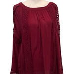 Bass size small burgundy lace trim cold shoulder bell sleeve flowy blouse EUC Photo 0
