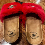 Beverly Hills Polo Club Womens Slides Sandals RED FUZZY Fur Size 7 Photo 6