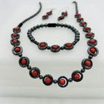 Magnetic Hematite Necklace Bracelet Earrings Set Red Poppy Jasper Photo 2
