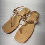 Miu Miu  Tan Sandals with Chain and Pearl Accent Photo 0