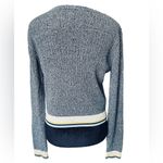 Prince And Fox Blue Yellow Colorblock Cropped Striped Long Sleeve Stretch Sweater Photo 4