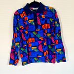 Vintage funky Clowncore button collar long sleeve abstract top size S Blue Photo 0