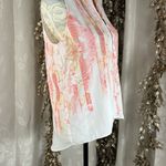 T Tahari  Women’s Small Sleeveless Sheer Zip Vest Blouse White Pink Chiffon Retro Photo 2