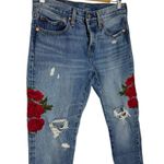 Levi's 501T Floral Jeans Embroidered Distressed Cropped Tapered Crop Denim 26 Photo 4