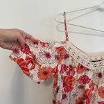Forever 21 Cream Beige Pink Orange Floral Crochet Lace Cold Shoulder Crop Top M Photo 4
