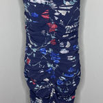 Salvatore Ferragamo  Sleeveless Blue Floral Silk Body-con Ruched‎ Dress Sz 44 Photo 0