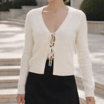 Abercrombie & Fitch NWT  Coquette Bow Tie-Front Cardigan Medium White Old Money Photo 0