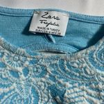 ZARA Trafaluc Womens Keyhole Back Dress Turquoise & White Size Medium Photo 3