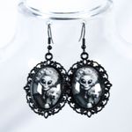 Handmade Alien Aristopaw Gothic Victorian Alien Woman & Pyrenees Puppy Earrings Photo 2