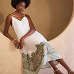 Liverpool Los Angeles Printed Border Maxi Dress size S/M Cream Olive Paisley Photo 0