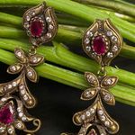 Indian Tikka Brass & Ruby Magenta Chandelier Earrings Pink Photo 2