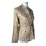 Charter Club  Leopard Print Jacket Size S P Metallic‎ Gold 100% Linen Top NEW Photo 6