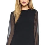 Rag and Bone  Blouse Black Chiffon Split Back Sheer Sleeves top Small Photo 0