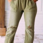 These Three Boutique Moss Distressed Banded Pants Photo 0