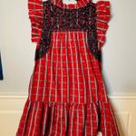 J. Marie Ruffle Neck Plaid Embroidered Tiered Mini Dress Red & Black NWT XS Photo 4